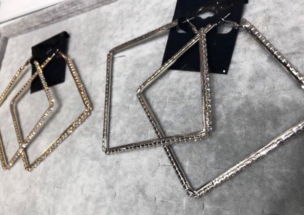 Rockstar Square Rhinestone Earrings