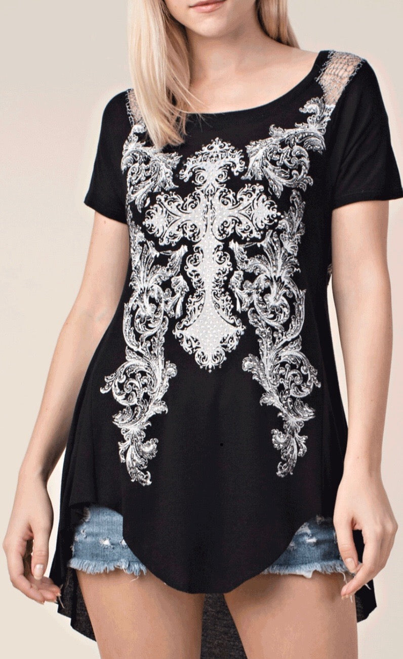 Lace Cross Tunic Top