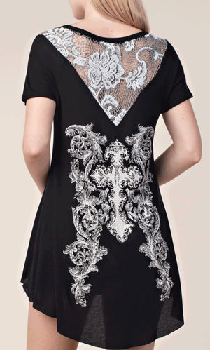 Lace Cross Tunic Top