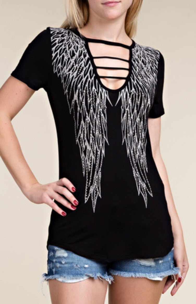 Rhinestone Wing Strappy Tee