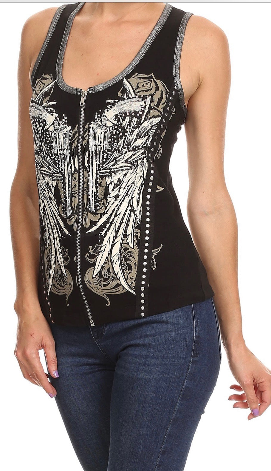 Pistol Rhinestone Zip Up Vest
