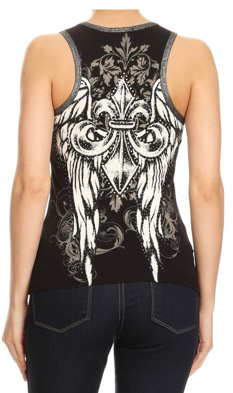 Fleur De Lis Rhinestone Zip-Up Vest