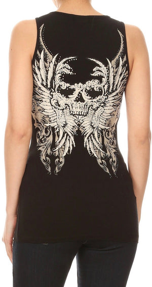 Rhinestone Skull Deep V Tank