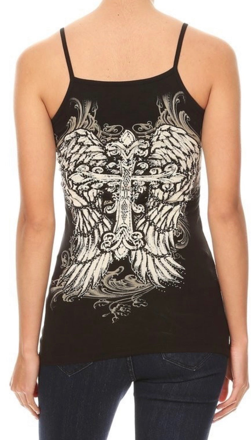 Mesh Rhinestone Cross Cami