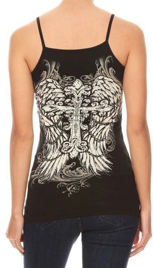 Mesh Rhinestone Cross Cami